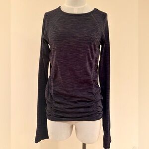 Athleta Fastest Track Ruched Long Sleeve | Black Marle | Large